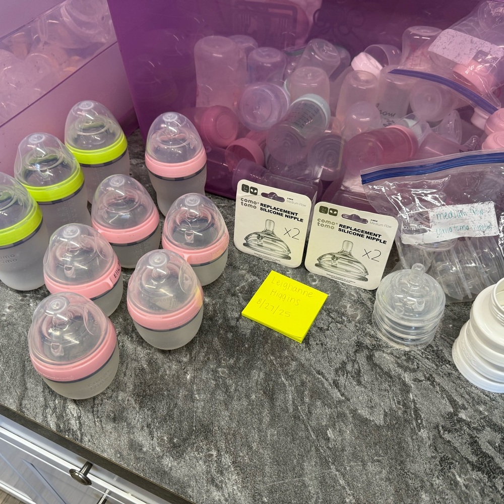 Comotomo Baby Bottles with Pink and Green Accents